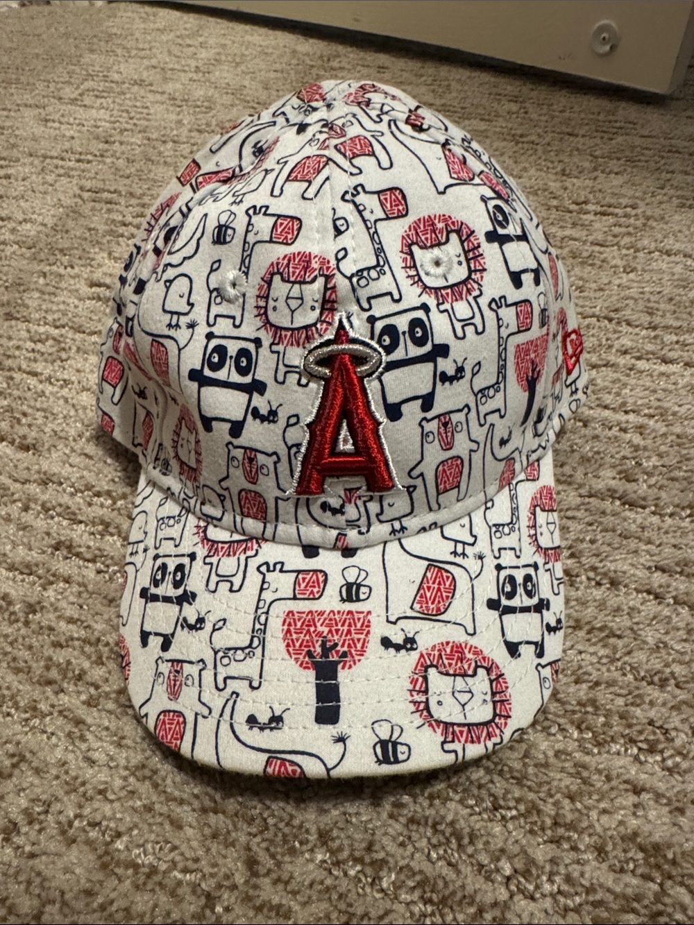 Angels baseball cap hat toddler size White with Red & Navy Animal Pattern
